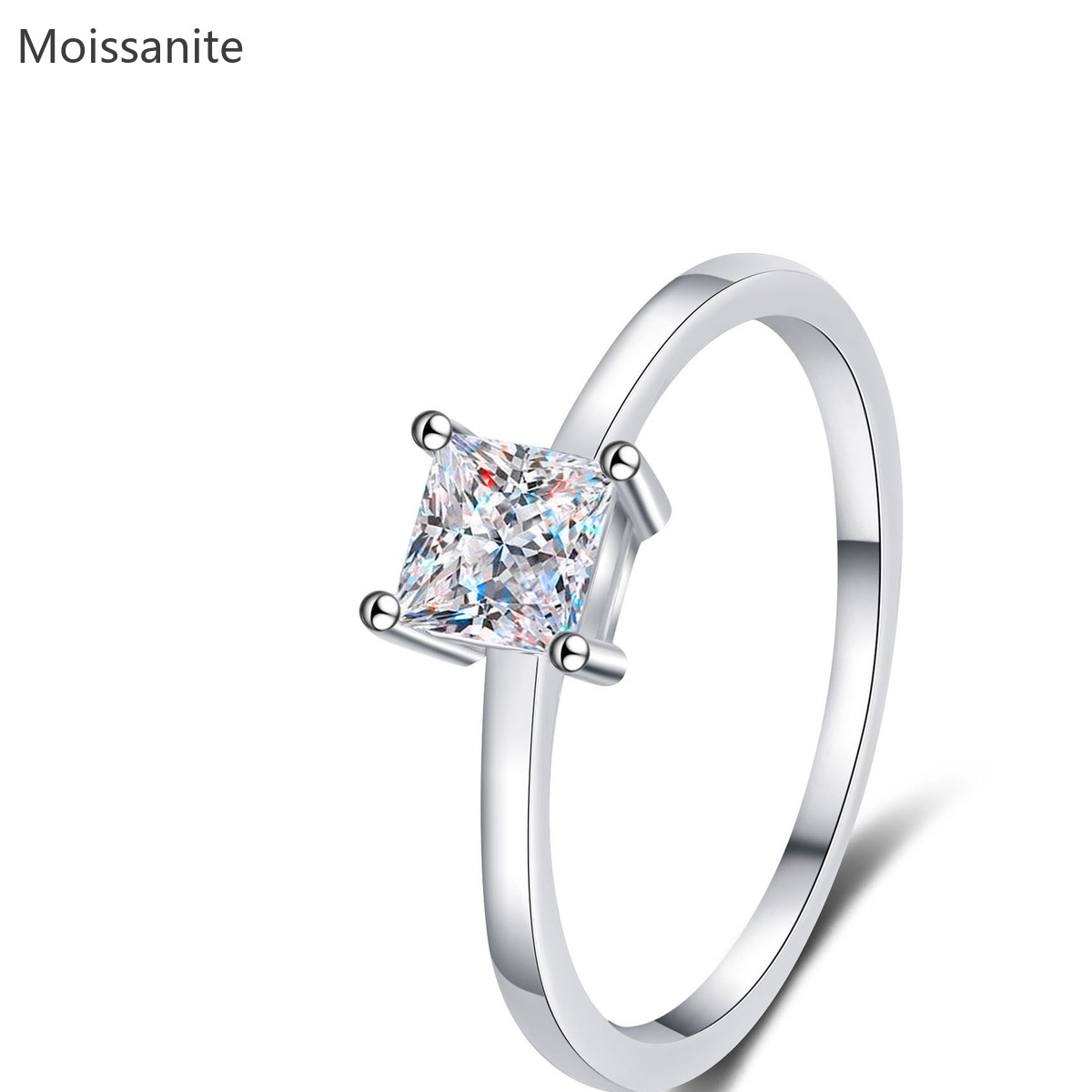 Moissanite 925 Sterling Silver Princess Cut Ring - Image 4